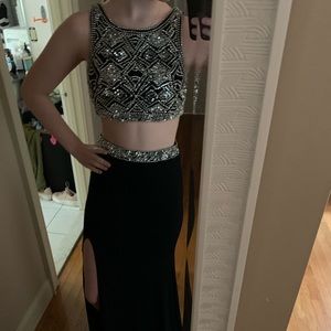 Jeweled Black Two Piece Prom / Formal Dress